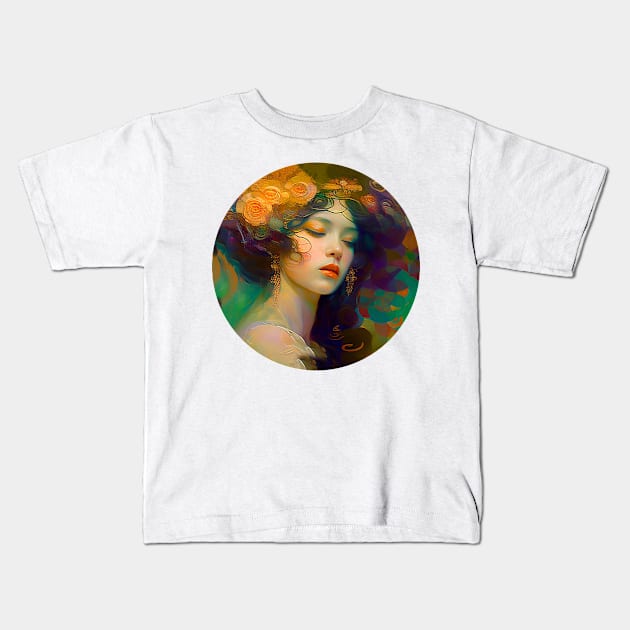 Vintage feminine Portrait , Abstract Girl painting,  pretty woman Kids T-Shirt by fachtali